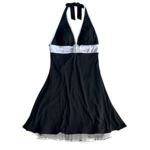 Blondie Nites by Linda Bernell black backless halter dress, size 13
